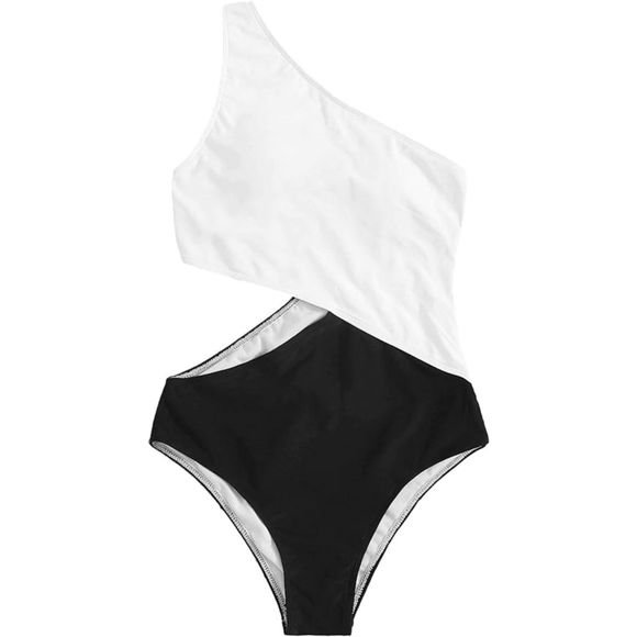 SweatyRocks Color Block One Shoulder Cutout 1pc Monokini Swimsuit SZ L: NWOT - Picture 2 of 12